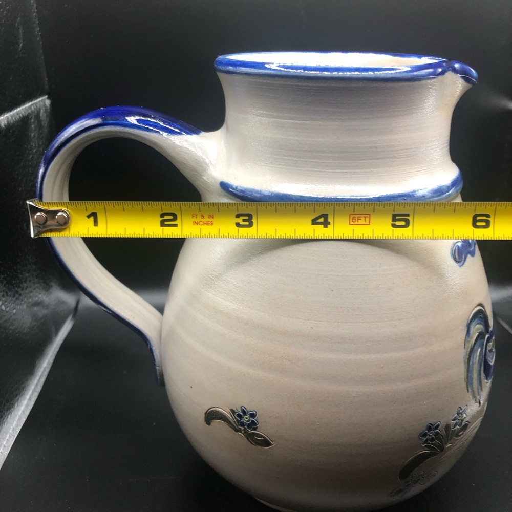 Henrichs Klauer Signed Salt Glazed Pottery Colbalt Blue Rooster Hen Pitcher - Picture 10 of 15